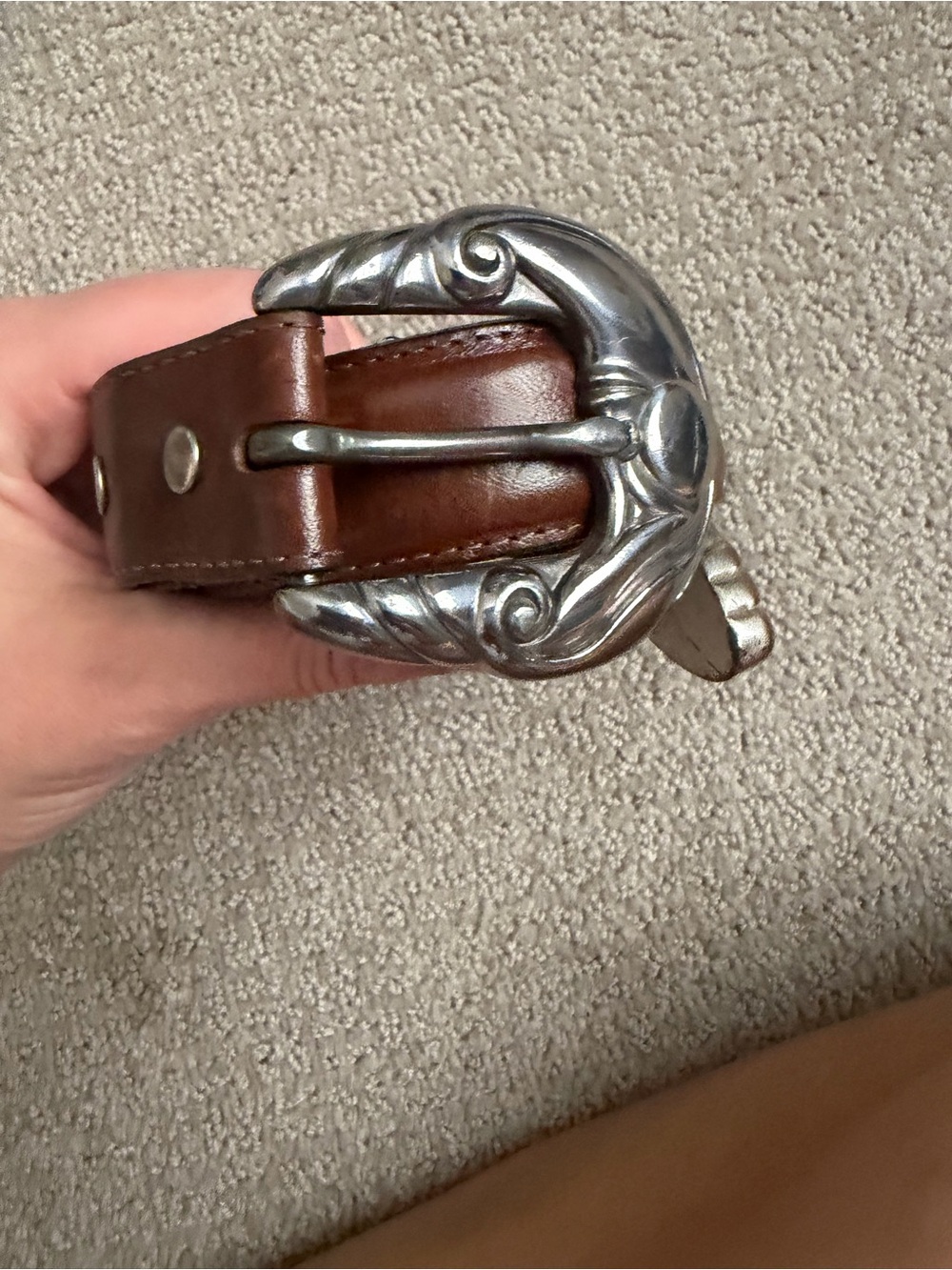 Vintage onyx brown leather belt western women